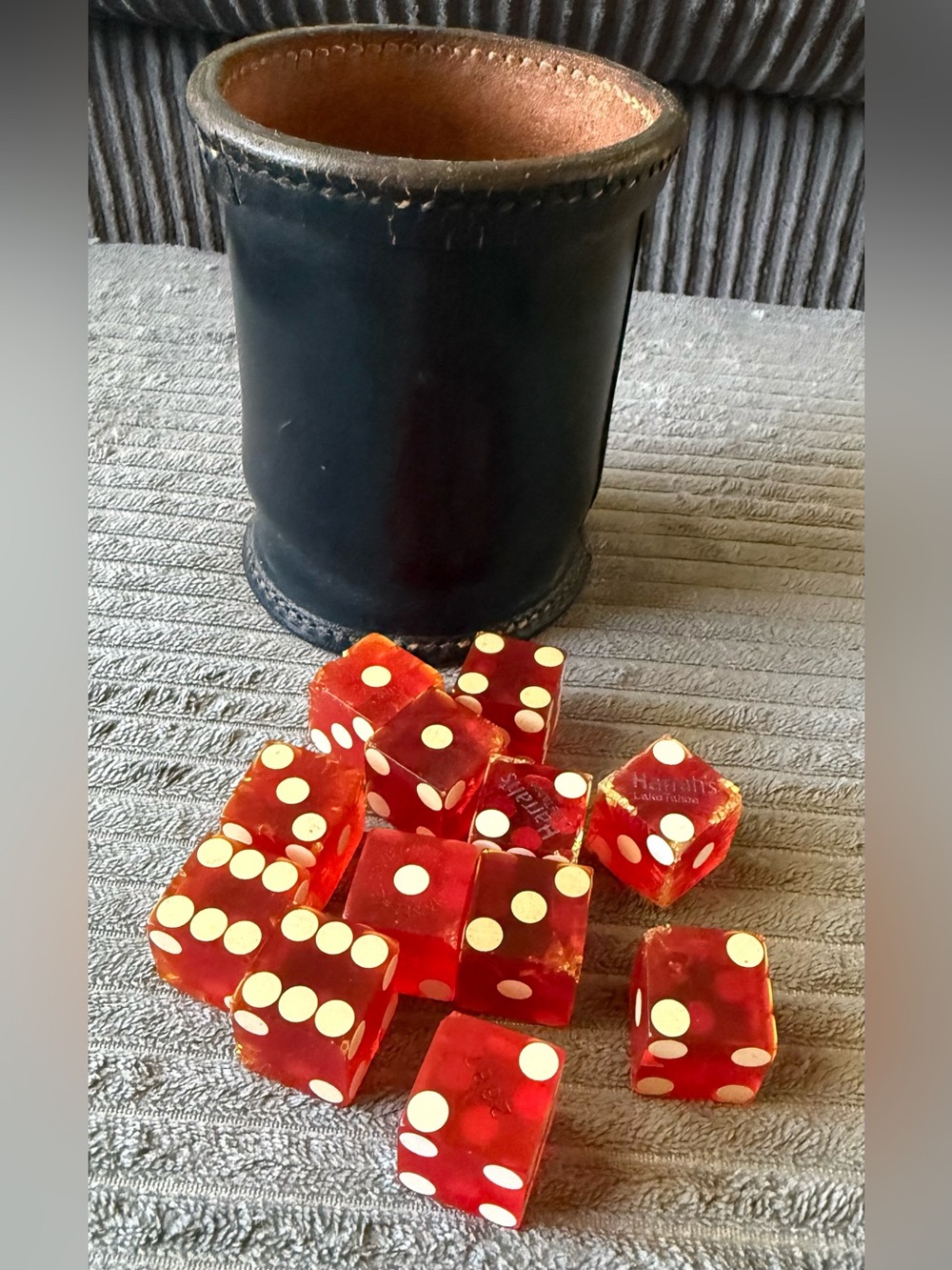 Vintage Plastic Dice Set with Leather Handmade Throwing Cup